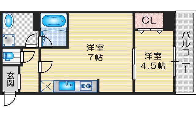 アスール江坂3RD(1DK/11階)の間取り写真