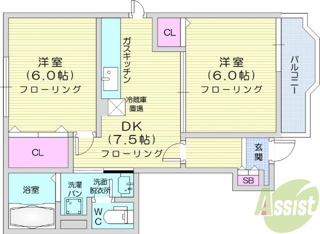 フォルモーント郷古Ⅱ(2DK/1階)の間取り写真