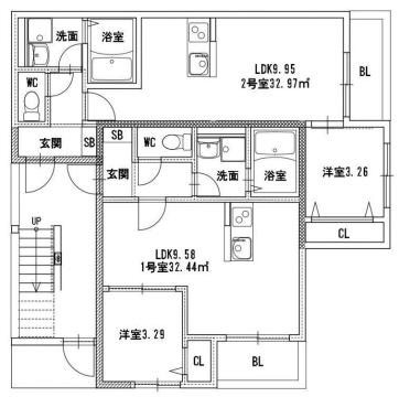 上白水3丁目AP(1LDK/2階)の間取り写真