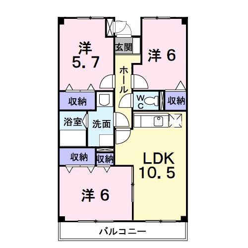 エクセルB&F(3LDK/3階)の間取り写真