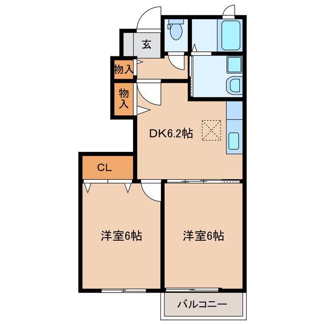 デ・プレA(2DK/1階)の間取り写真