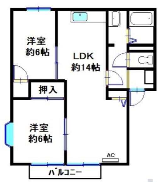 オリンポスB(2LDK/2階)の間取り写真