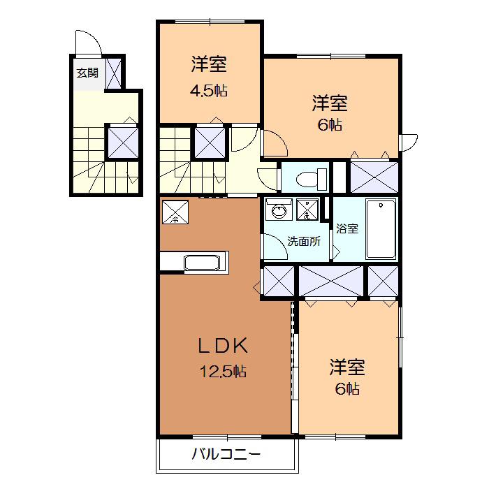 和 弐番館(3LDK/2階)の間取り写真