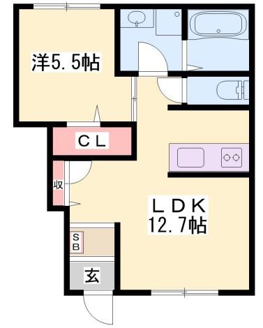 メイプルハイムA棟(1LDK/1階)の間取り写真