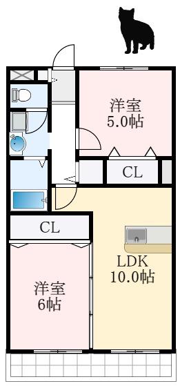 ヴィハーラ仲本(2LDK/2階)の間取り写真