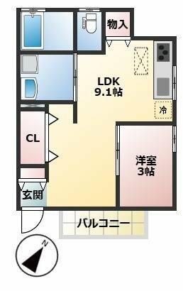 広瀬アパート中清戸(1DK/1階)の間取り写真
