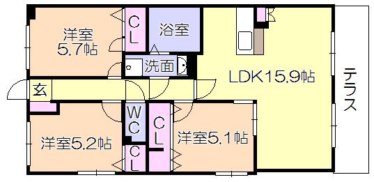 サニーコート梅満(2LDK/5階)の間取り写真