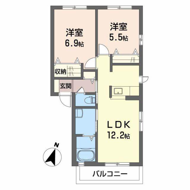 シャーメゾン馬木A棟(2LDK/1階)の間取り写真
