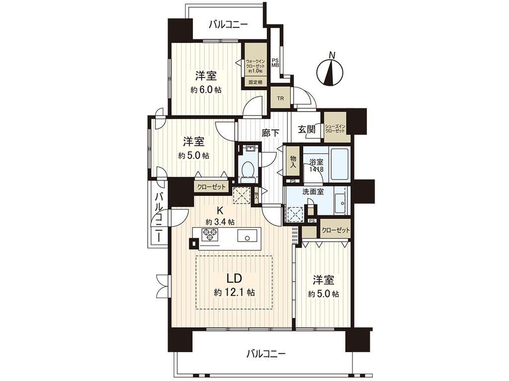 デュオヒルズ円山表参道(3LDK/6階)の間取り写真