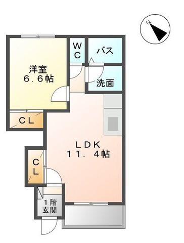 どんどんハウスII(1LDK/1階)の間取り写真