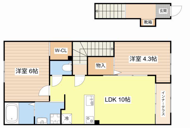 草津市川原2丁目アパート(2LDK/2階)の間取り写真