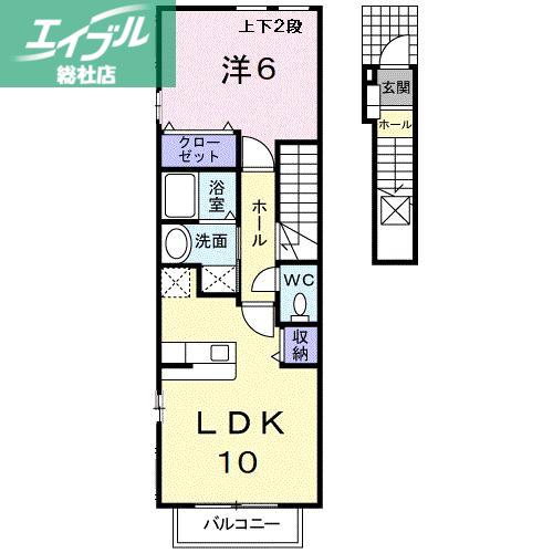 ライフオンホイールズA棟(1LDK/2階)の間取り写真