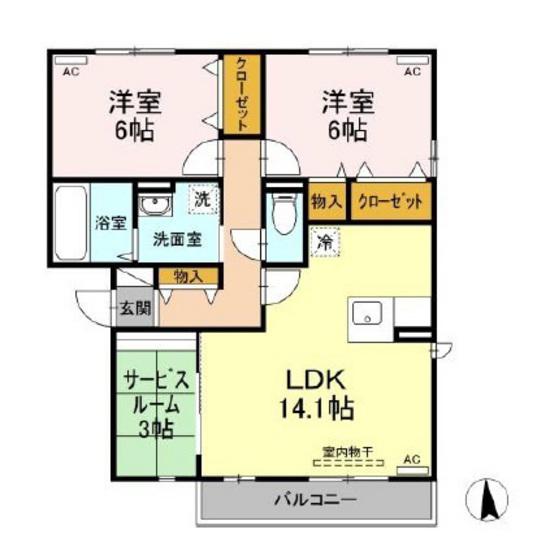 WELSH VILLA II棟 (2SLDK/2階)の間取り写真