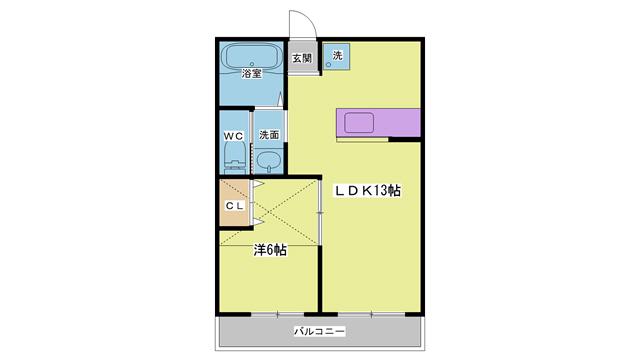 ホワイティ北鈴蘭台(1LDK/2階)の間取り写真