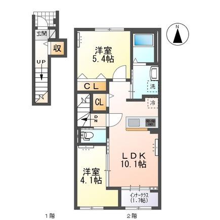 木曽川町門間南屋敷アパート(2LDK/2階)の間取り写真