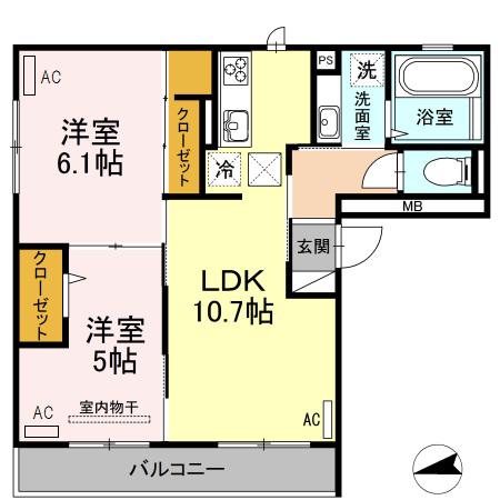 MARINESTUDIO新興D-ROOM(2LDK/1階)の間取り写真