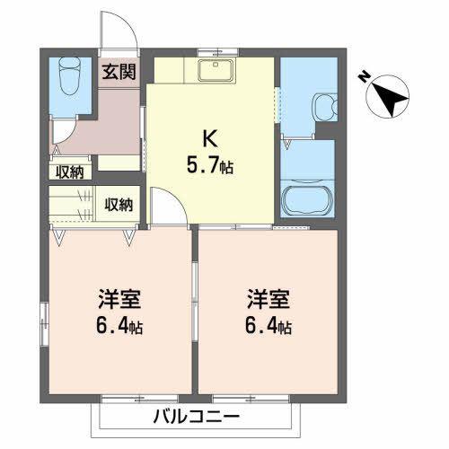フローラハイツ(2K/2階)の間取り写真