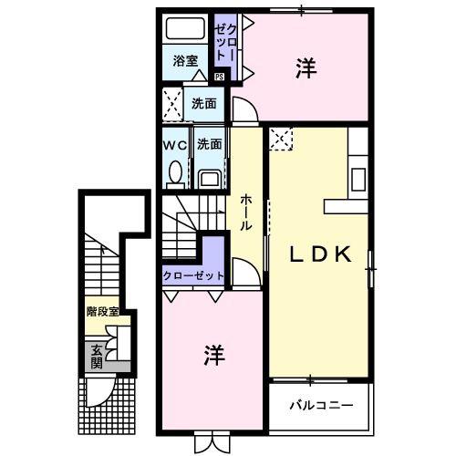あゆみ参番館 (2LDK/2階)の間取り写真
