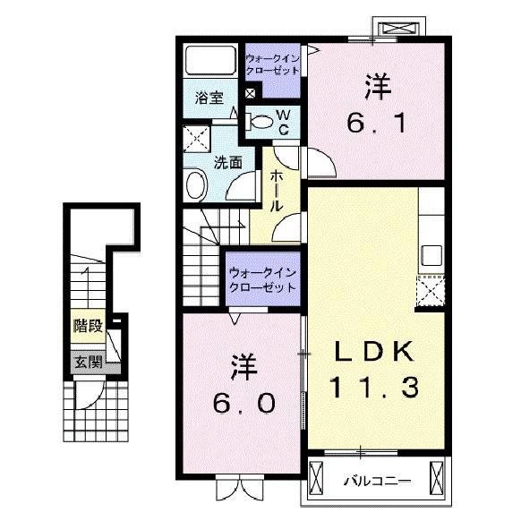 フォレスト フジ 小篠原(2LDK/2階)の間取り写真