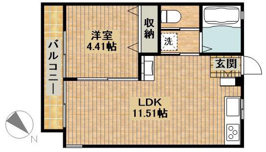 MOSALIE(1LDK/1階)の間取り写真