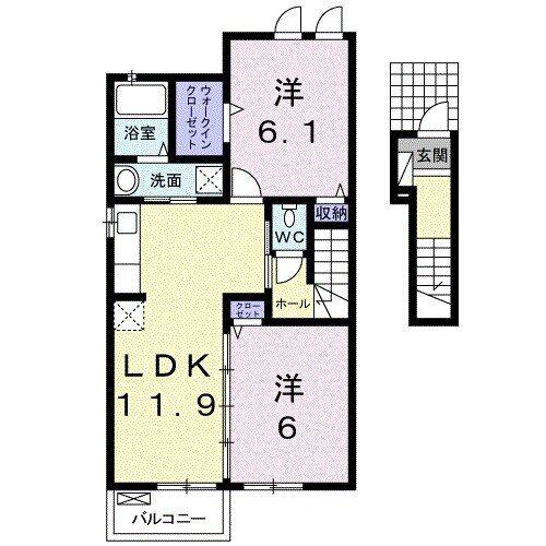 セレノ・カーサB(2LDK/2階)の間取り写真
