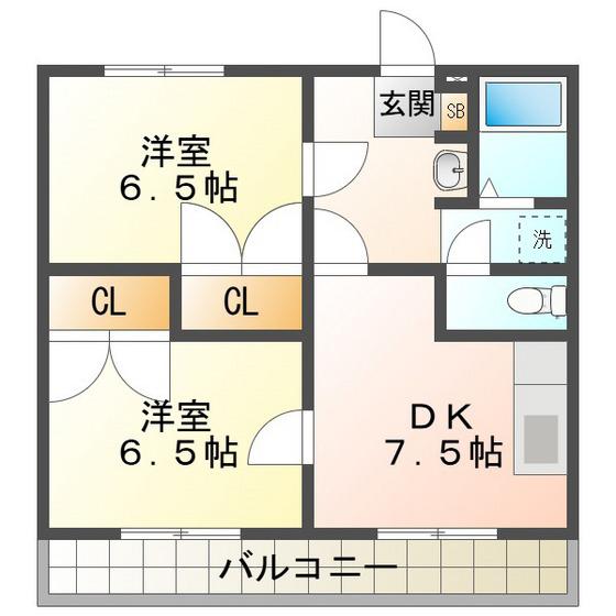オーチャードI(2DK/1階)の間取り写真