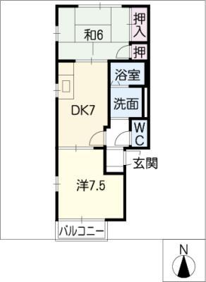 近鉄名古屋線 伏屋駅 徒歩22分 2階建 築28年(2DK/2階)の間取り写真