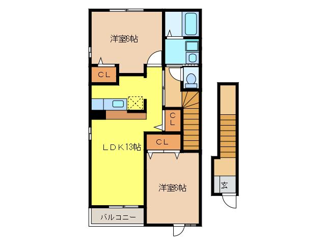 ドゥーメゾン NII(2LDK/2階)の間取り写真