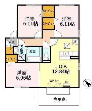 プランドール A棟(3LDK/1階)の間取り写真