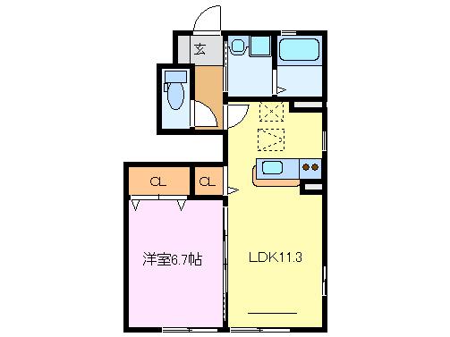 サンガーデン江島B(1LDK/1階)の間取り写真
