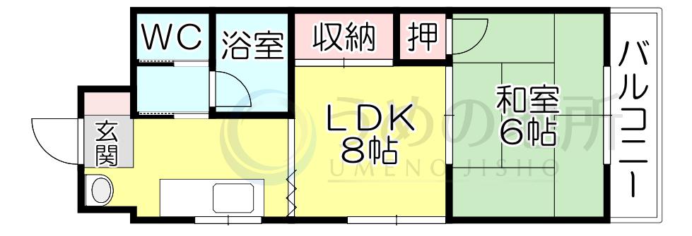 西田ハイツ(1LDK/1階)の間取り写真