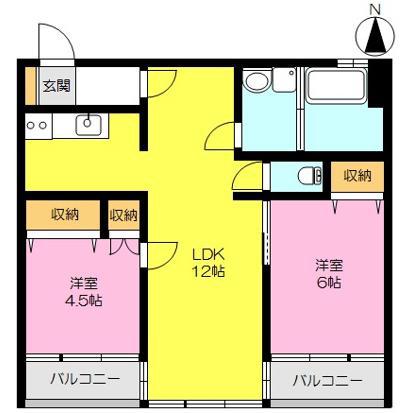 SERAI9番館(2LDK/4階)の間取り写真