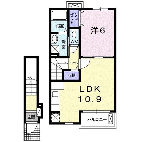 FELISIA(1LDK/2階)の間取り写真