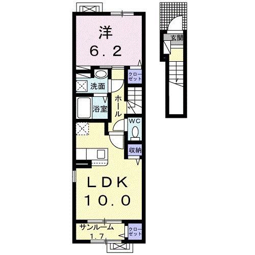 セレノ三和I(1LDK/2階)の間取り写真