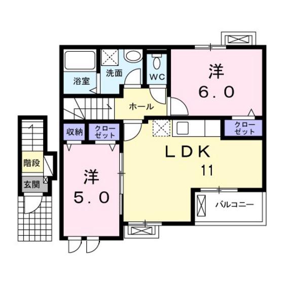 フリーデE(2LDK/2階)の間取り写真