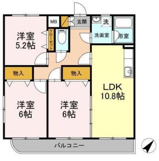 コンフォール春日野通(3LDK/2階)の間取り写真