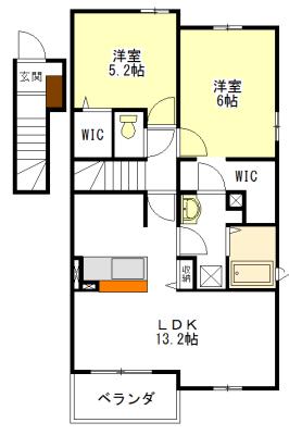 グランドステージ豊潤 D・E(2LDK/2階)の間取り写真