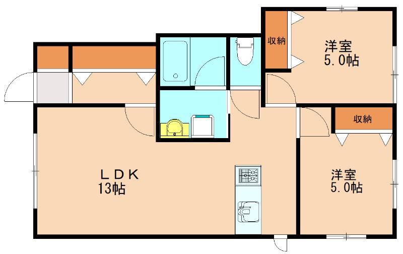 WOODHOUSE2(2LDK/1階)の間取り写真
