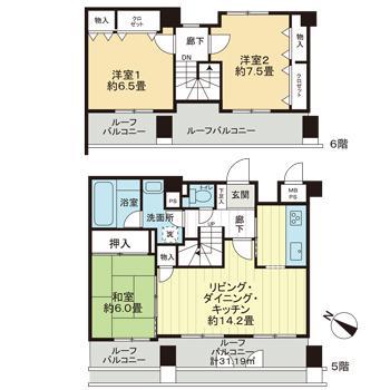 ライオンズマンション柏木(3LDK/5階)の間取り写真