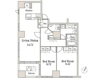ラサンテ一番町(2LDK/11階)の間取り写真
