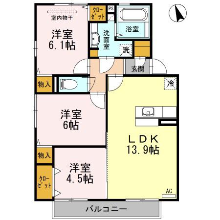 セジュールYAMAZAKI C(3LDK/1階)の間取り写真