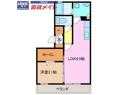 リビングタウンさくらだ(1LDK/3階)の間取り写真