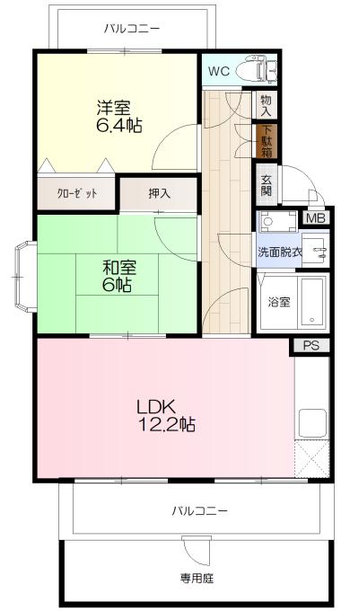 ユーミーひさえだD棟(2LDK/1階)の間取り写真