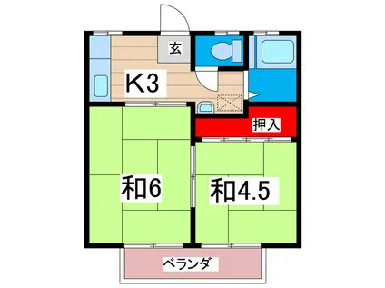 ハイツ大野(2K/1階)の間取り写真