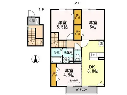 メゾン プレド パルク IIA棟(3DK/2階)の間取り写真