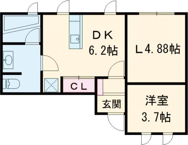 BOULEAU BLANC(1LDK/1階)の間取り写真
