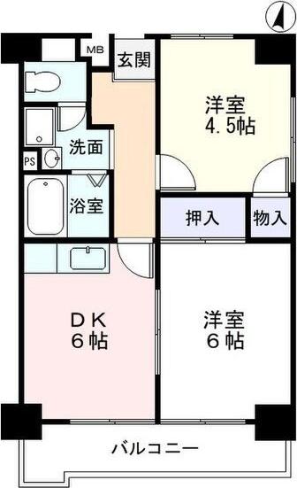 レスポアールイースト21TH(2DK/2階)の間取り写真