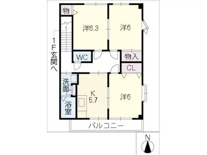 ハイステージSHEEP(3K/2階)の間取り写真
