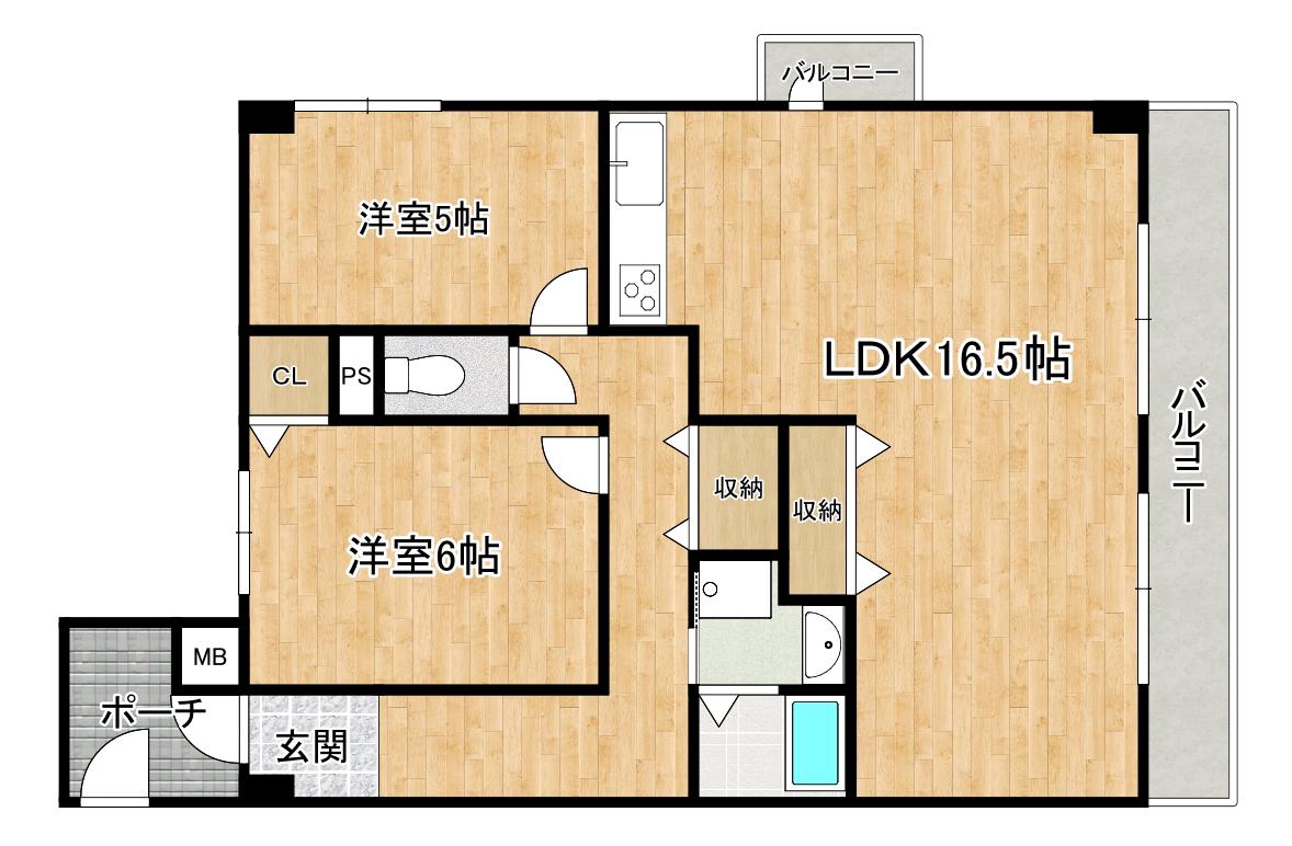 ユンヌホワイエ(2LDK/7階)の間取り写真