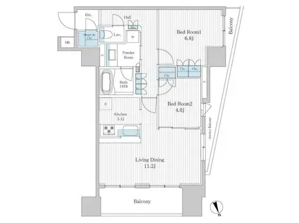 クオリア千代田御茶ノ水(2LDK/8階)の間取り写真